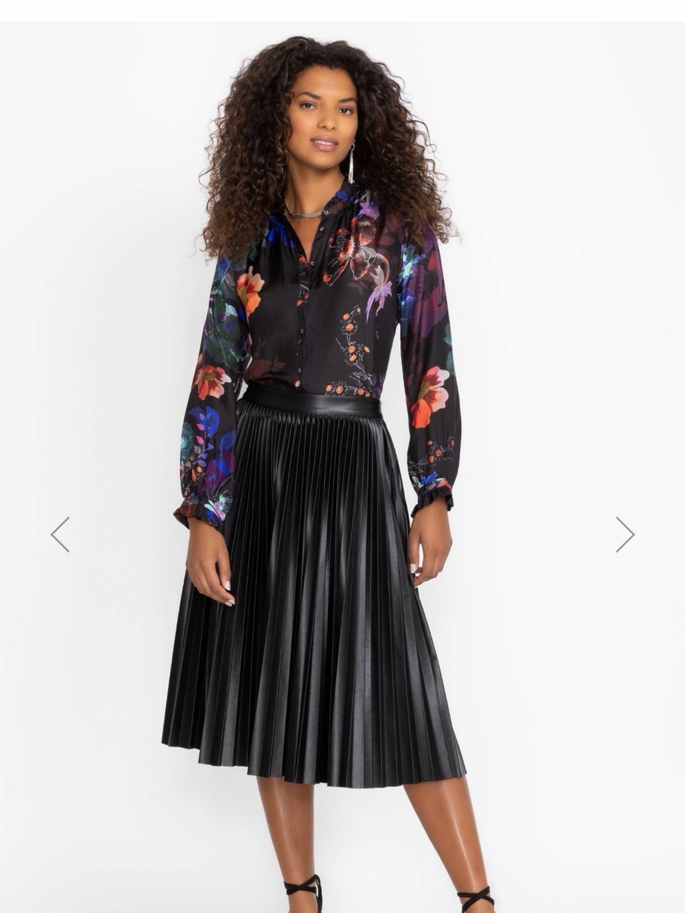 Johnny Was Black Pleated Midi Skirt